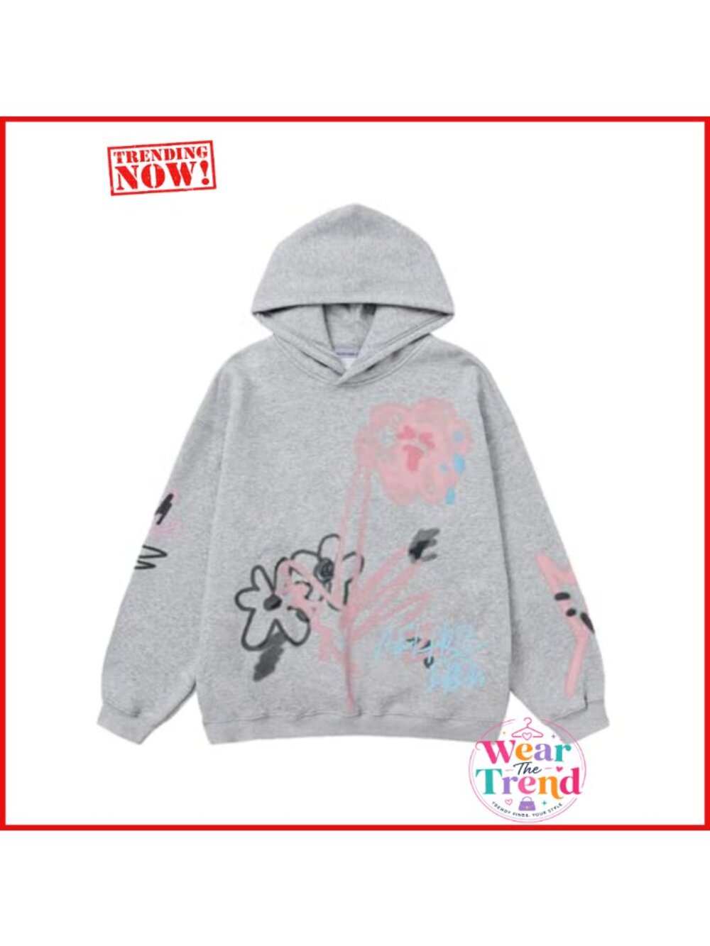 Oversized Graphic Hoodie Fleece Pullover Cotton Blend Loose Fit Casual